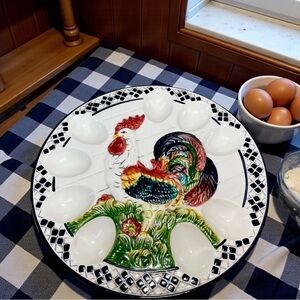 1998 Vintage CBK Rooster Chicken Deviled Egg Plate 11”